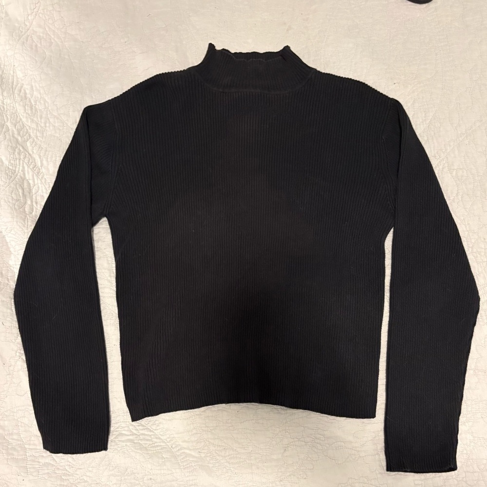 Black Cotton Mock Neck Sweater